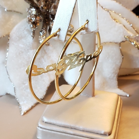 Sterling Silver Gold Tone "Hope" Hoop Earrings - Picture 2 of 7